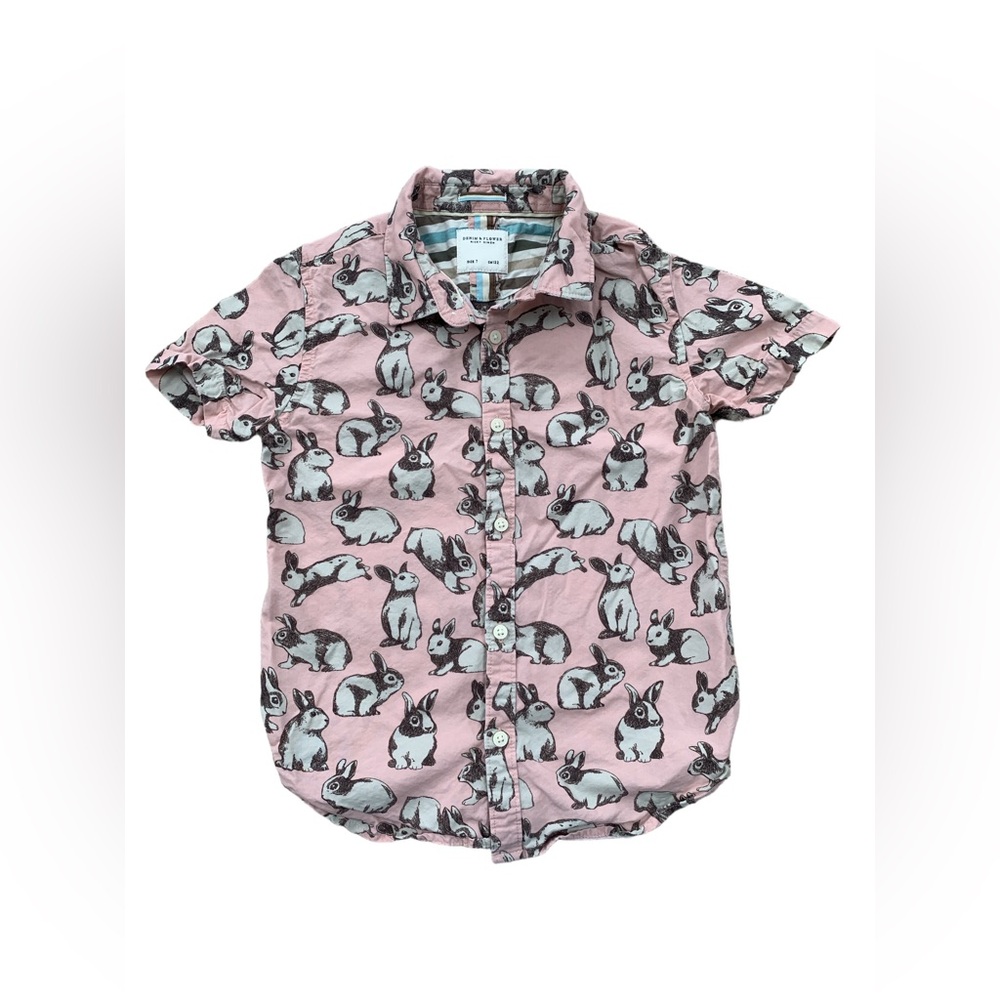 Denim & Flowers Ricky Singh Size 7 Pink Bunny Rabbit Easter Button Down Shirt